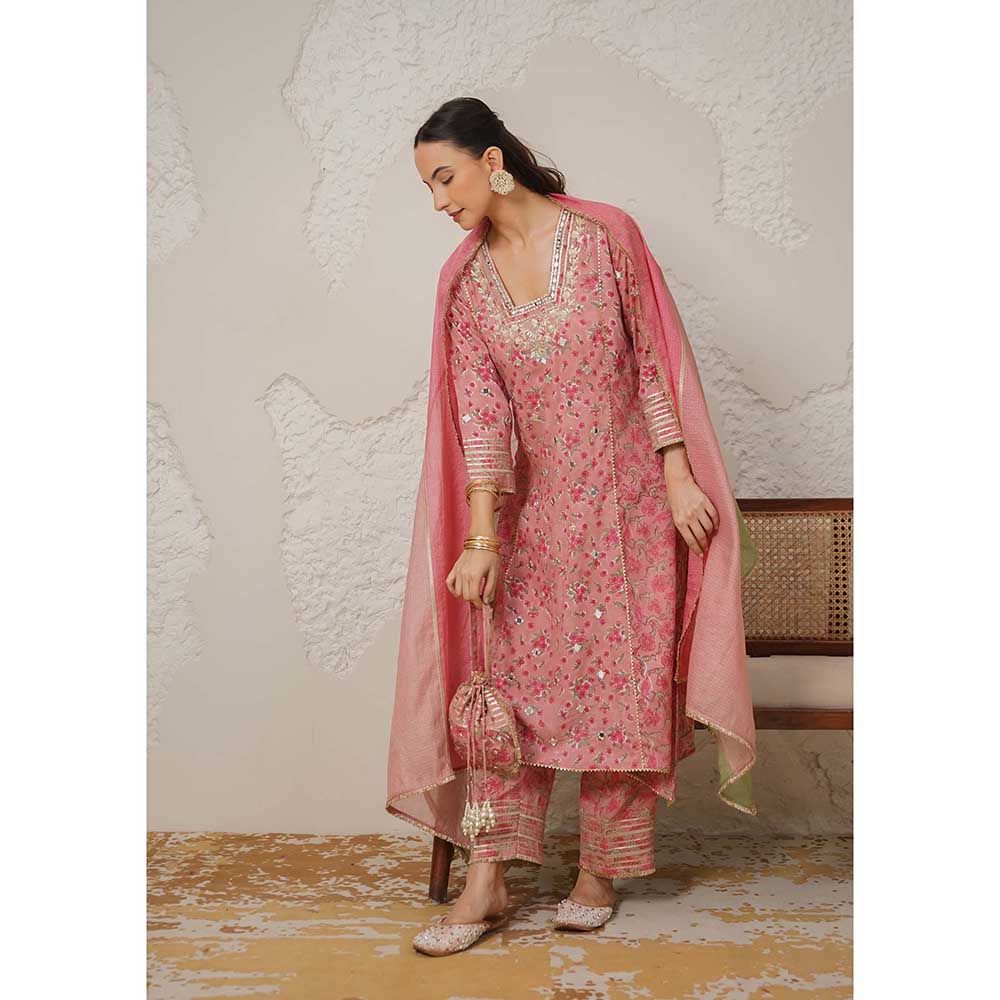 NEMAANI Nayra Pink A-Line Kurta with Pant and Dupatta