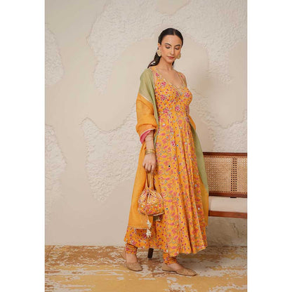 NEMAANI Naaz Yellow Anarkali with Churidar and Dupatta