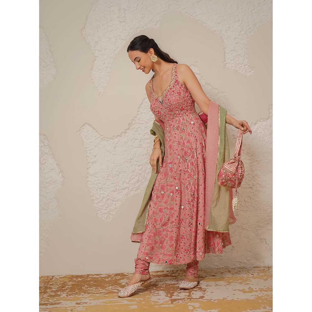 NEMAANI Naaz Pink Anarkali with Churidar and Dupatta