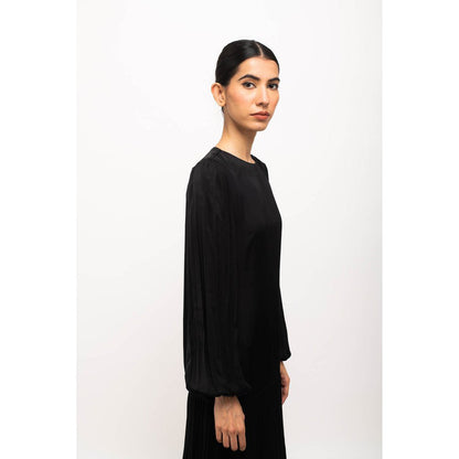 NEORA BY NEHAL CHOPRA Black & Yellow Gather Maxi Dress