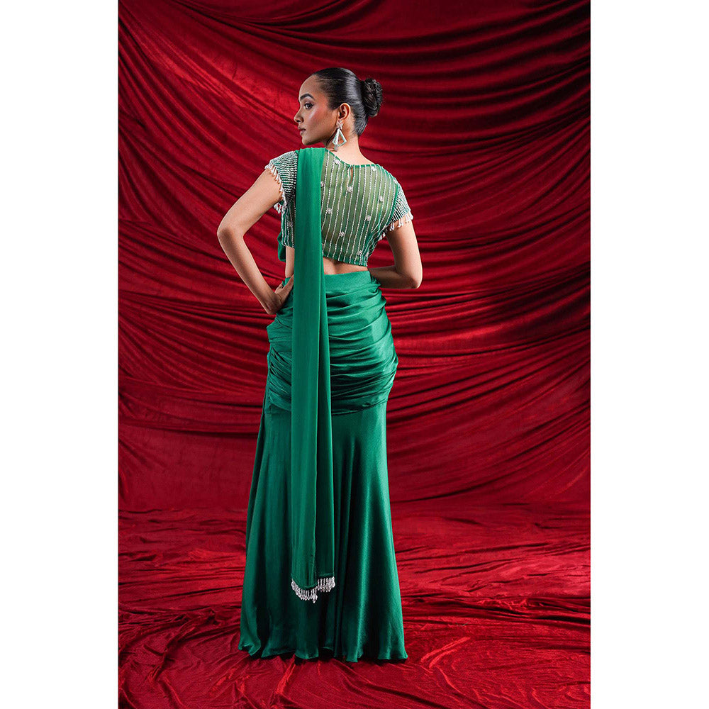 Nidhi Gupta Designs Green Elle Pre-Draped Saree with Stitched Blouse