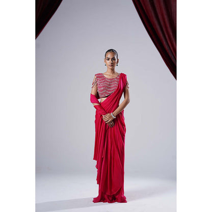 Nidhi Gupta Designs Pink Fiza Saree with Stitched Blouse