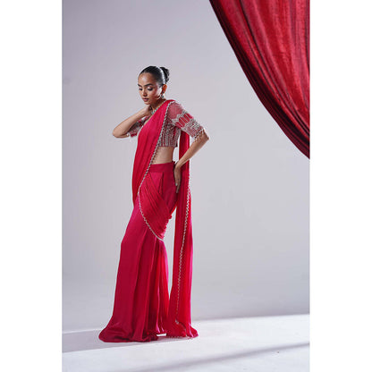 Nidhi Gupta Designs Pink Tara Pre-Draped Saree with Stitched Blouse
