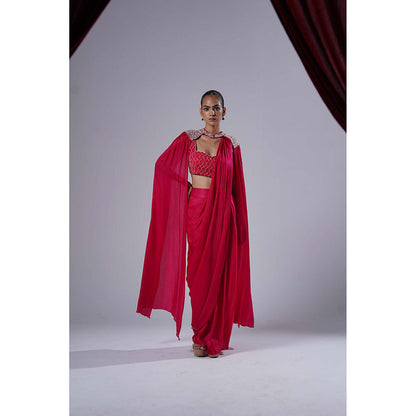Nidhi Gupta Designs Pink Noor Pre- Draped Saree with Bralette and Cape