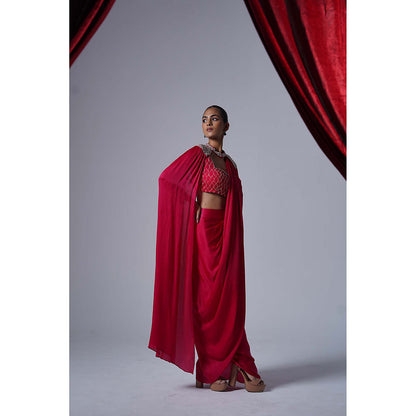 Nidhi Gupta Designs Pink Noor Pre- Draped Saree with Bralette and Cape