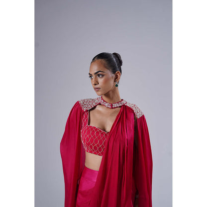 Nidhi Gupta Designs Pink Noor Pre- Draped Saree with Bralette and Cape