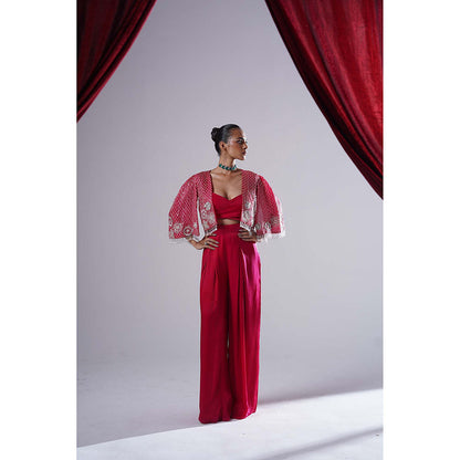 Nidhi Gupta Designs Pink Renisa Cape with Bralette and Pant (Set of 3)