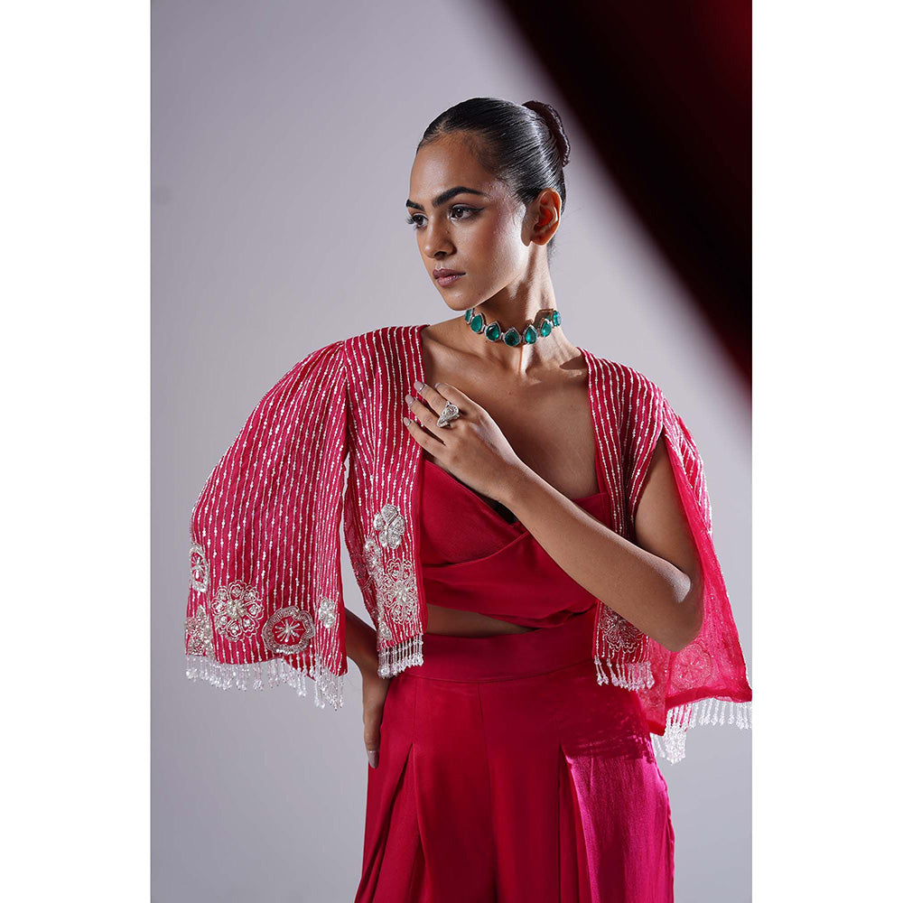 Nidhi Gupta Designs Pink Renisa Cape with Bralette and Pant (Set of 3)