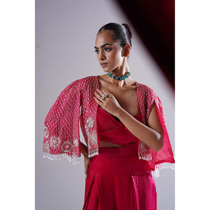 Nidhi Gupta Designs Pink Renisa Cape with Bralette and Pant (Set of 3)