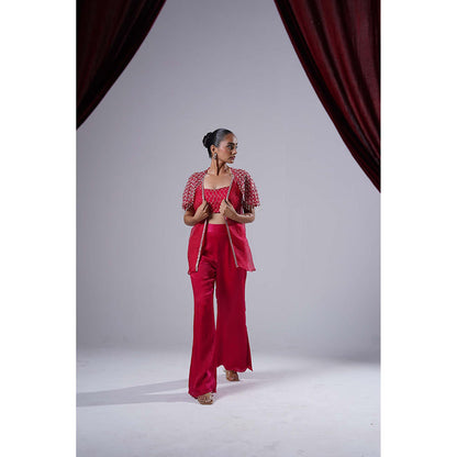 Nidhi Gupta Designs Pink Fina Cape with Bralette and Pant (Set of 3)