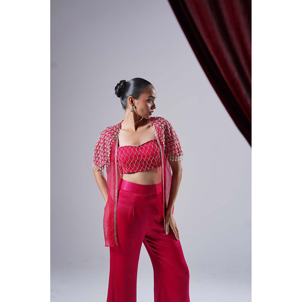 Nidhi Gupta Designs Pink Fina Cape with Bralette and Pant (Set of 3)