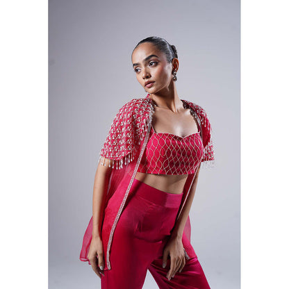 Nidhi Gupta Designs Pink Fina Cape with Bralette and Pant (Set of 3)