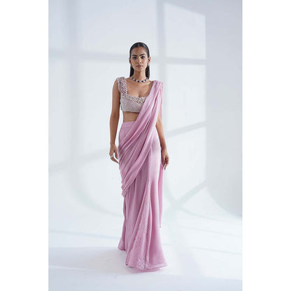 Nidhi Gupta Designs Pink Ginza Pre-Draped Saree with Stitched Blouse
