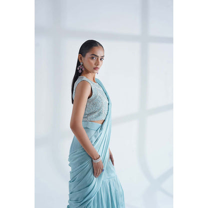 Nidhi Gupta Designs Blue Elysia Pre-Draped Saree with Stitched Blouse