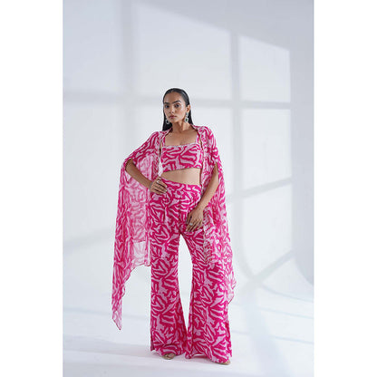Nidhi Gupta Designs Pink Lumine Cape with Bralette and Pant (Set of 3)