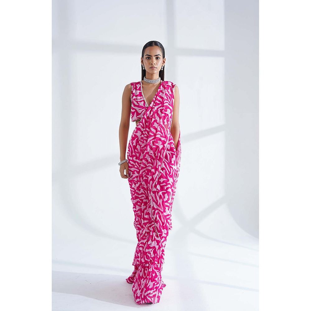 Nidhi Gupta Designs Pink Nova Pre-Draped Saree with Stitched Blouse