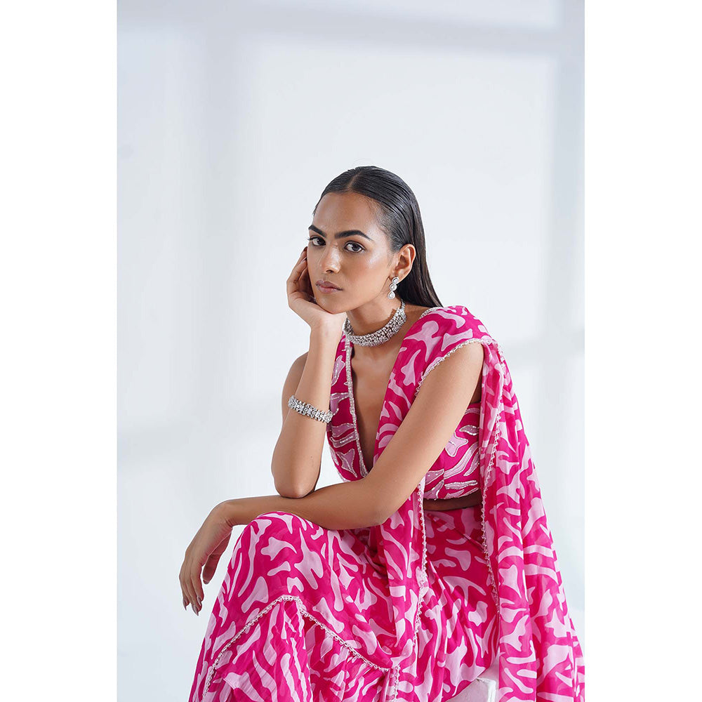 Nidhi Gupta Designs Pink Nova Pre-Draped Saree with Stitched Blouse