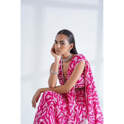 Nidhi Gupta Designs Pink Nova Pre-Draped Saree with Stitched Blouse