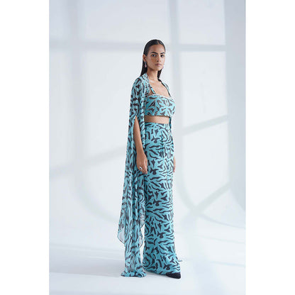 Nidhi Gupta Designs Blue Neu Cape with Bralette and Pant (Set of 3)