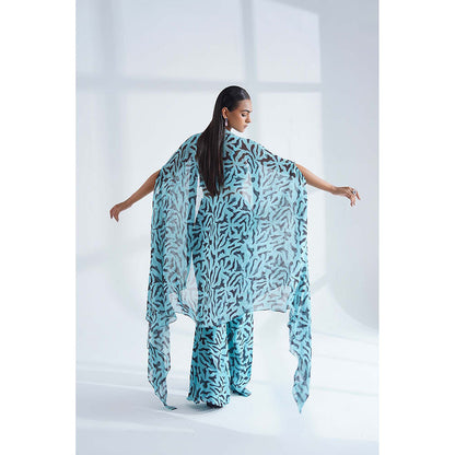 Nidhi Gupta Designs Blue Neu Cape with Bralette and Pant (Set of 3)