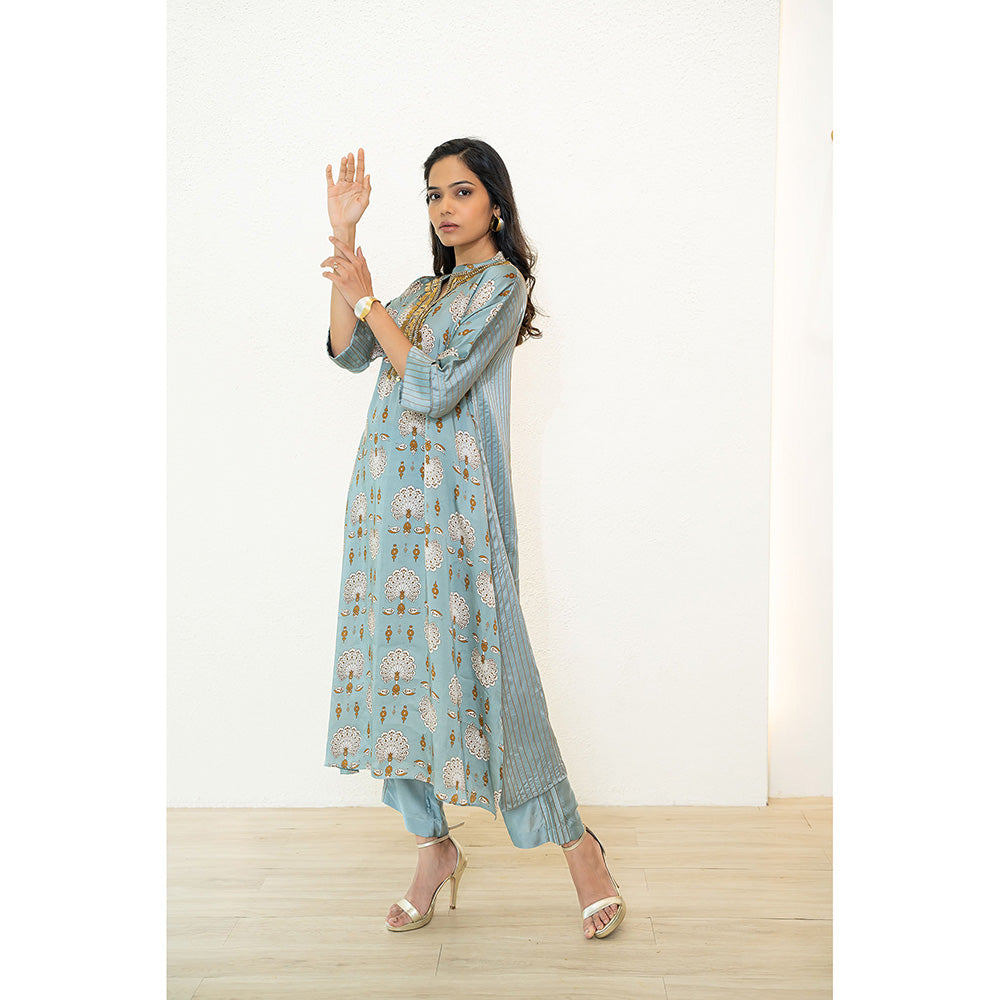 Nidhii Goyal Blue Satin Coin Kurta with Pant (Set of 2)