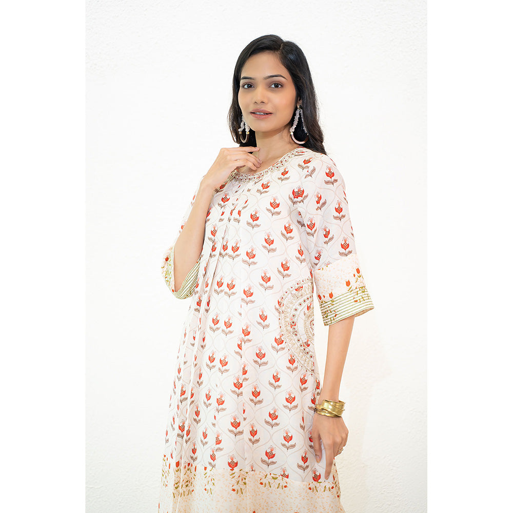 Nidhii Goyal Red A Line Dual Print Bagh Kurta with Pant (Set of 2)
