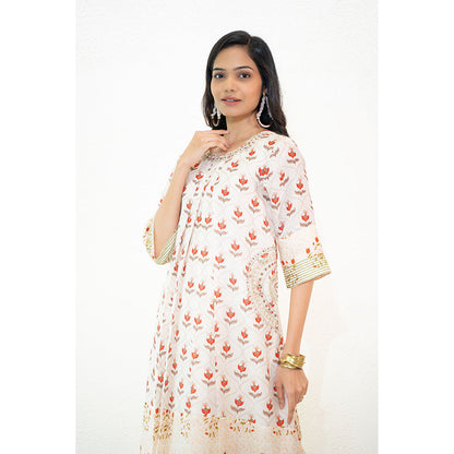 Nidhii Goyal Red A Line Dual Print Bagh Kurta with Pant (Set of 2)