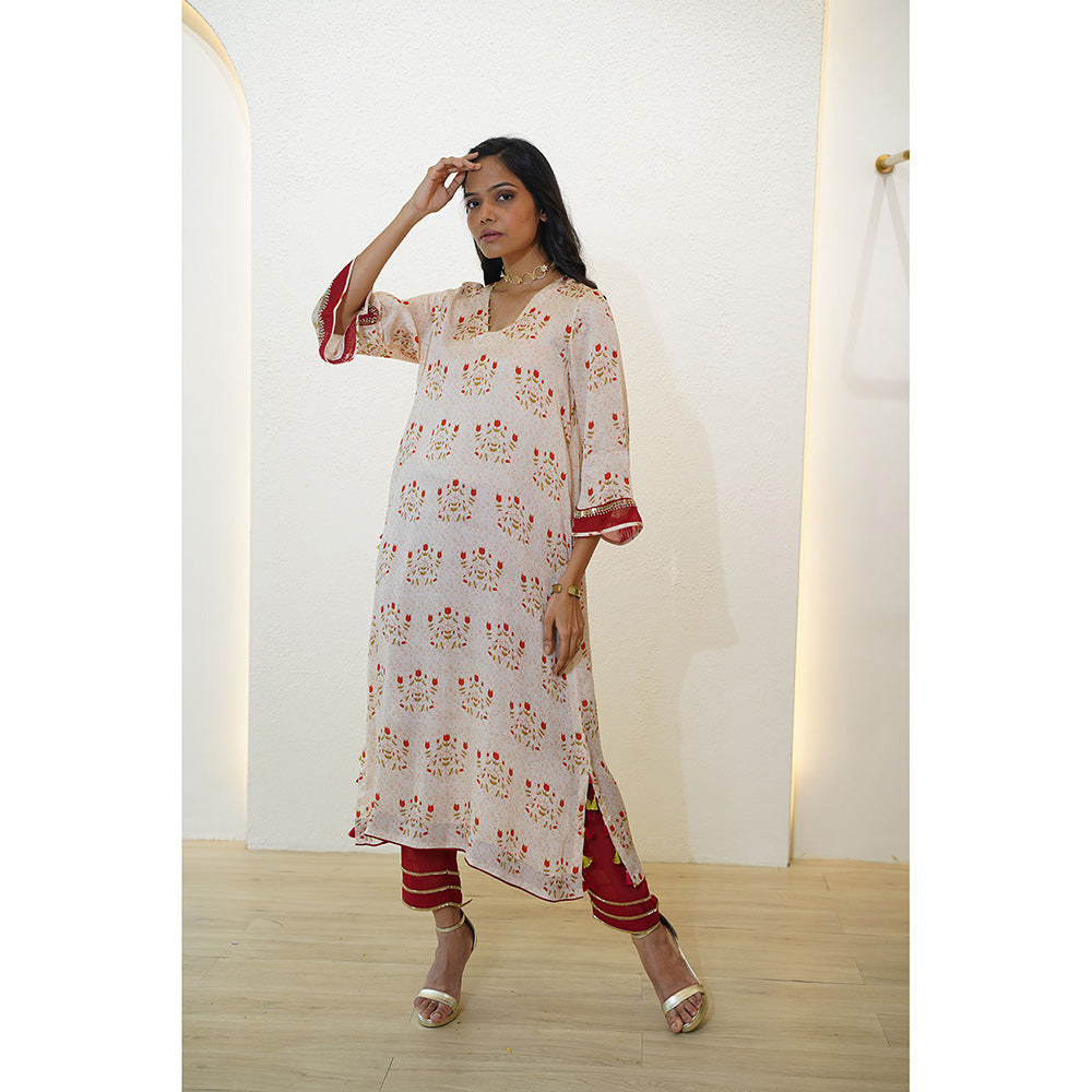 Nidhii Goyal Red A Line Bagh Print Kurta with Pant (Set of 2)