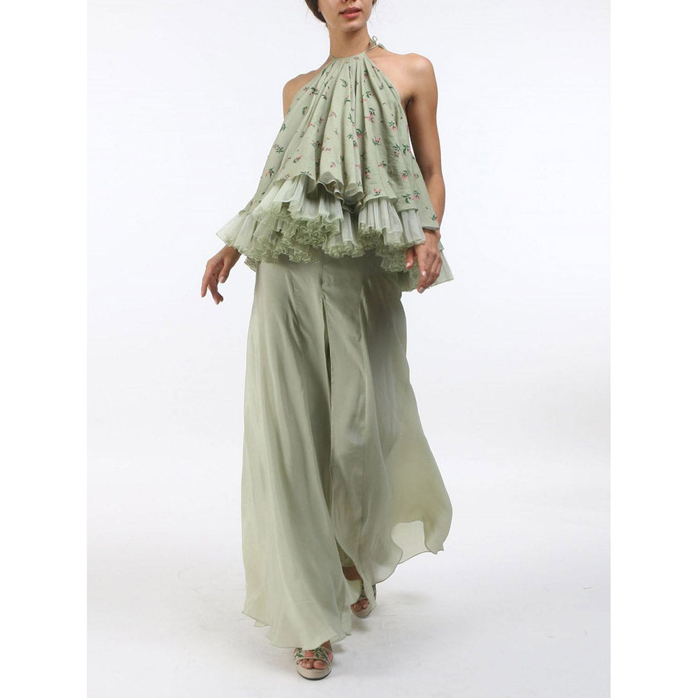 Nikasha Green Bloom Antique Jade Embellished & Flared Halter Top
