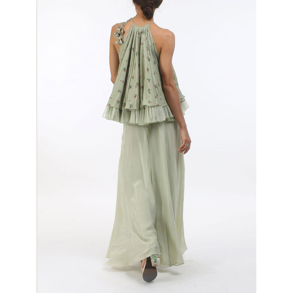 Nikasha Green Bloom Antique Jade Embellished & Flared Halter Top