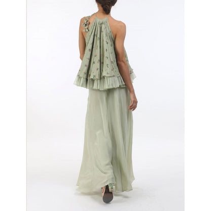 Nikasha Green Bloom Antique Jade Embellished & Flared Halter Top