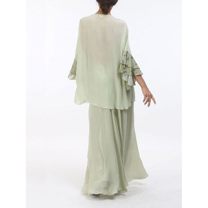 Nikasha Green Bloom Ade Bouquet Printed Flare Sleeved Top In Crepe