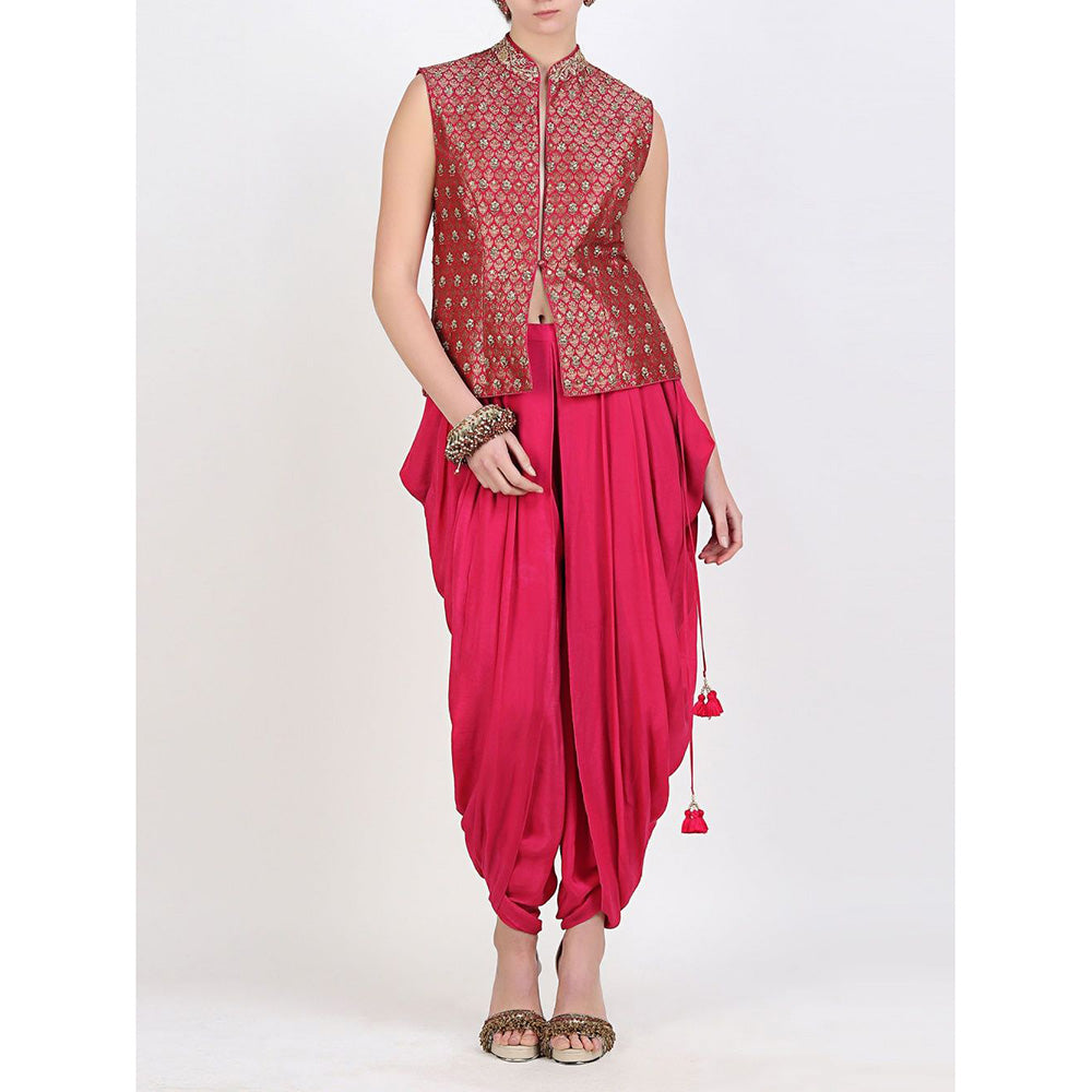 Nikasha Rani Pink Brocade Jacket With Dhoti