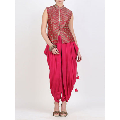 Nikasha Rani Pink Brocade Jacket With Dhoti