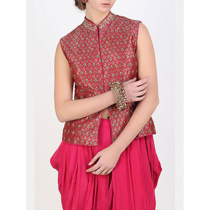 Nikasha Rani Pink Brocade Jacket With Dhoti