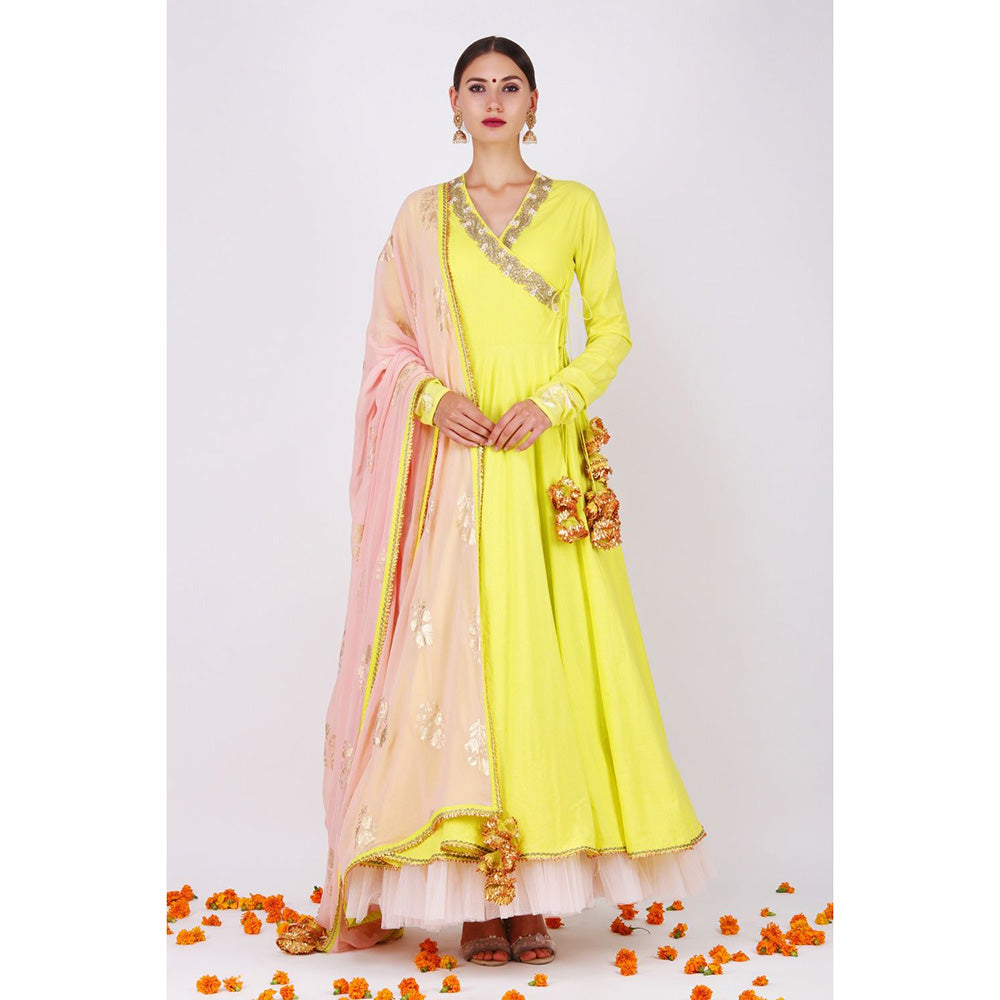 Nikasha Lime Green Rani Kalidar Pair With Churidar and Dupatta - Set of 3