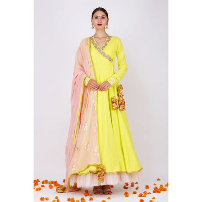 Nikasha Lime Green Rani Kalidar Pair With Churidar and Dupatta - Set of 3