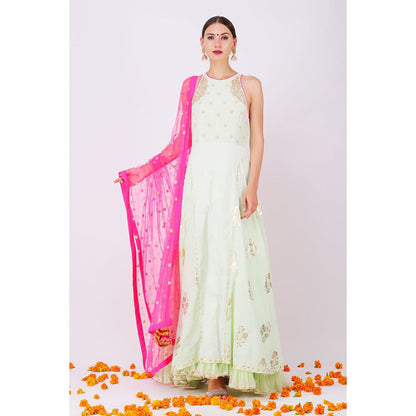 Nikasha Pista Rani Kalidar Pair With Churidar and Dupatta - Set of 3