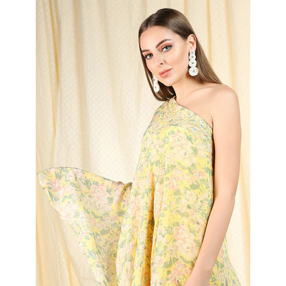 Nikasha Yellow Floral Printed One Shoulder Maxi Dress