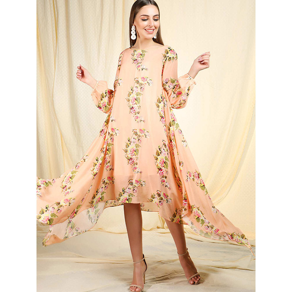 Nikasha Peach Embellished Balloon Sleeves Tunic