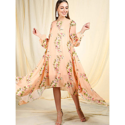 Nikasha Peach Embellished Balloon Sleeves Tunic