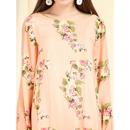 Nikasha Peach Embellished Balloon Sleeves Tunic