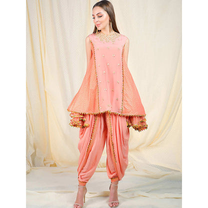 Nikasha Peach Embellished Sleeveless Tunic With Dhoti Pant (Set of 2)