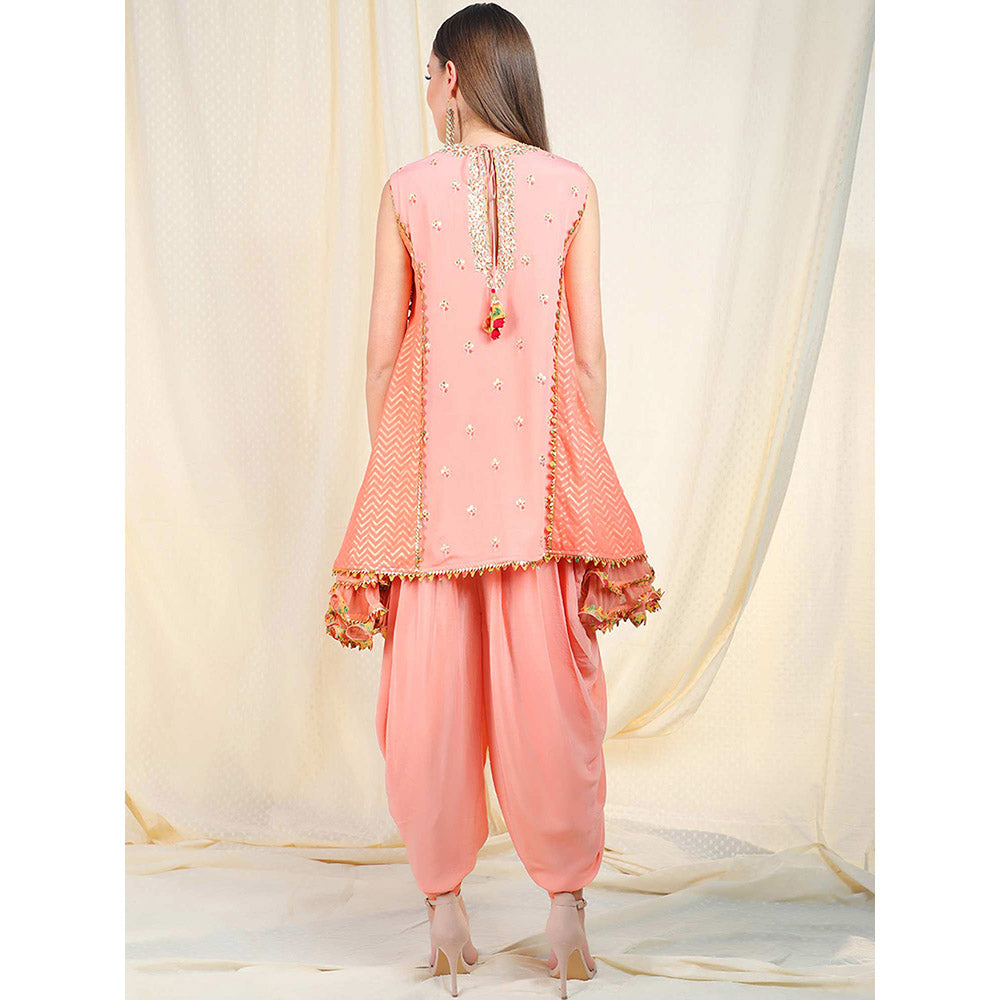 Nikasha Peach Embellished Sleeveless Tunic With Dhoti Pant (Set of 2)