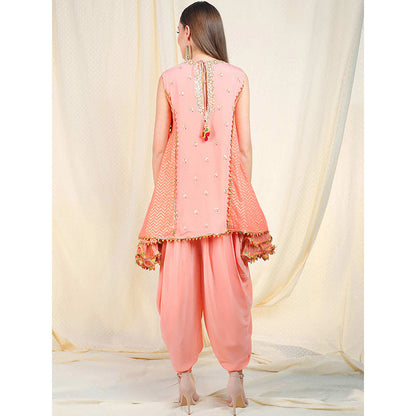 Nikasha Peach Embellished Sleeveless Tunic With Dhoti Pant (Set of 2)
