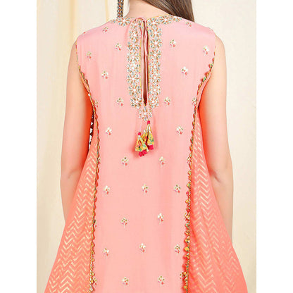 Nikasha Peach Embellished Sleeveless Tunic With Dhoti Pant (Set of 2)