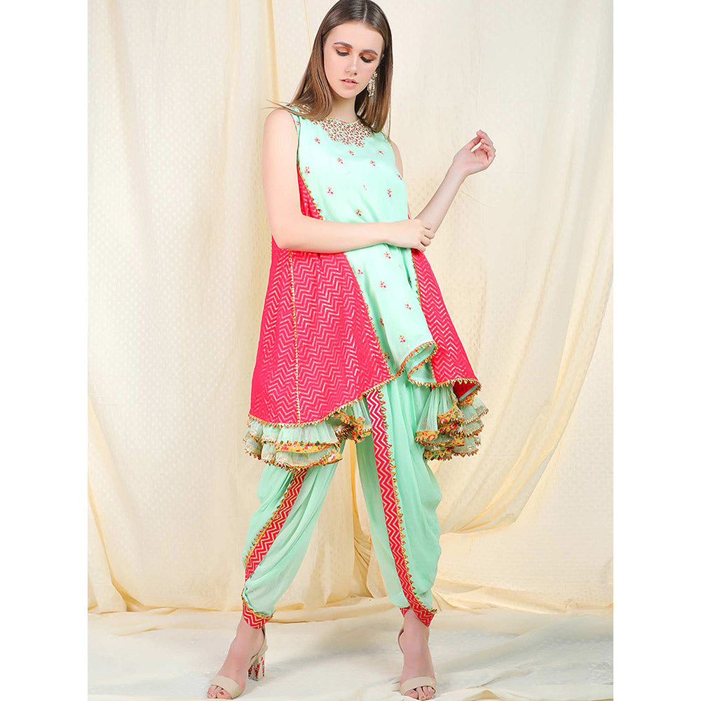 Nikasha Sea Green Embellished Sleeveless Tunic With Dhoti Pant (Set of 2)