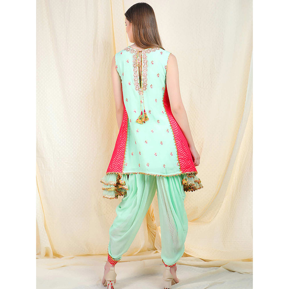 Nikasha Sea Green Embellished Sleeveless Tunic With Dhoti Pant (Set of 2)
