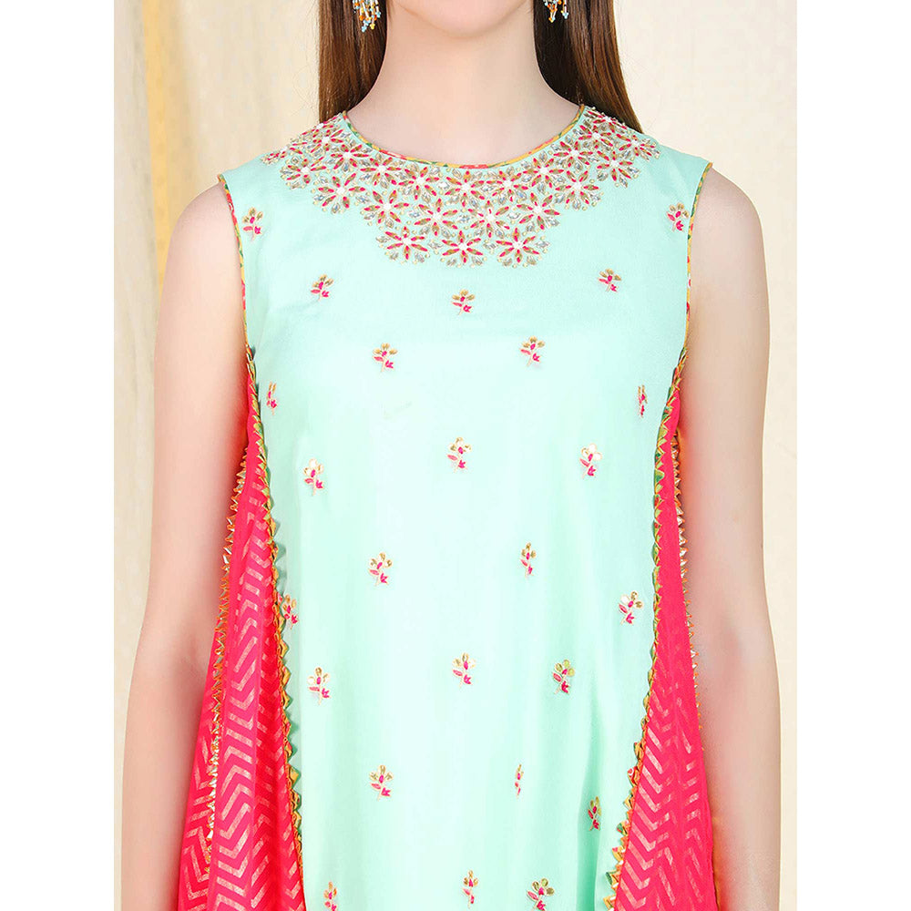 Nikasha Sea Green Embellished Sleeveless Tunic With Dhoti Pant (Set of 2)