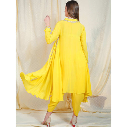 Nikasha Yellow Embellished Long Sleeves Tunic With Dhoti Pant (Set of 2)